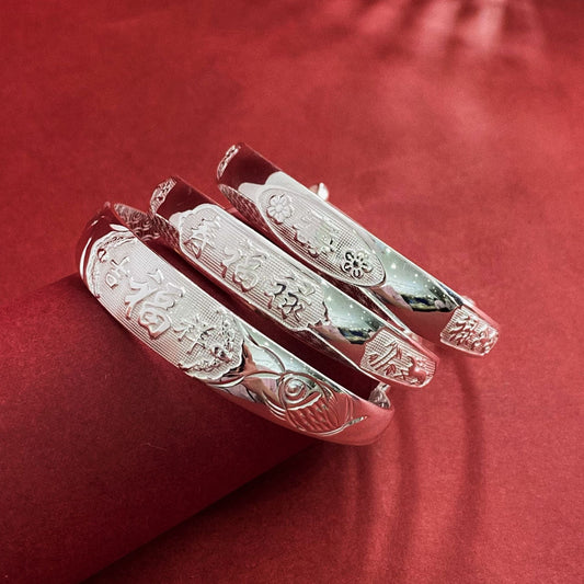 Pulsera de plata de ley con palabra de bendición de estilo étnico