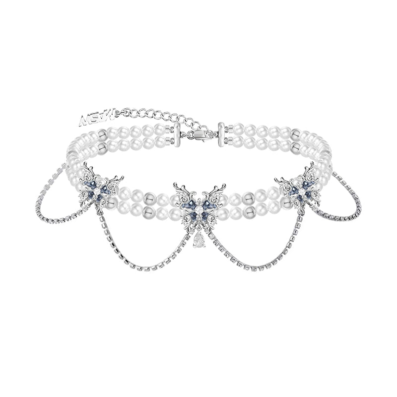 Collar de mariposa con perlas y efecto de danza de mariposa 