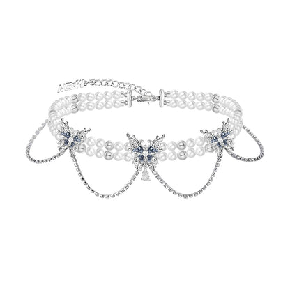 Collar de mariposa con perlas y efecto de danza de mariposa 