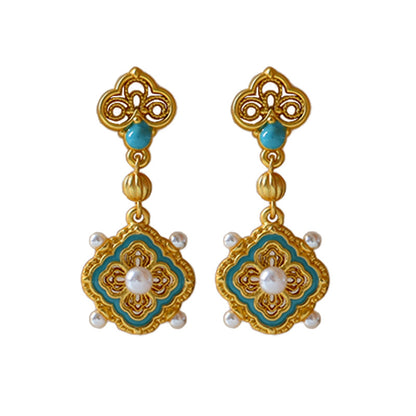 Pendientes de perlas de trébol de cuatro hojas de estilo antiguo chino de alta gama