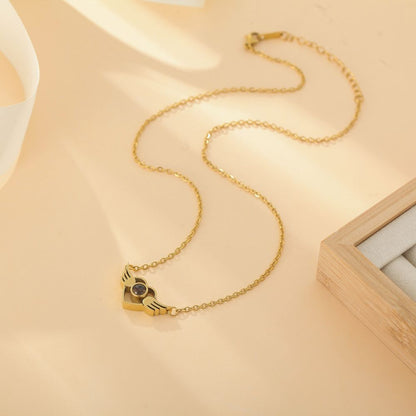 Photo Projection Heart Wings Necklace