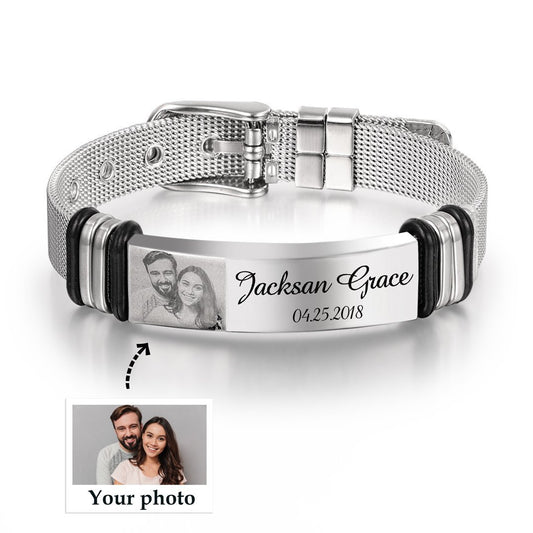 Pulsera tejida grabada para hombre 