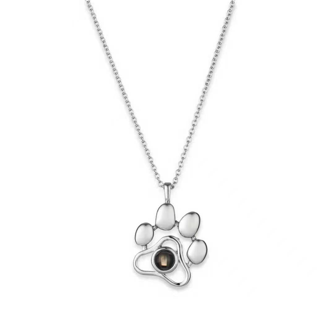 Photo projection dog paw necklace