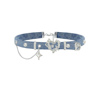 Choker Heart-shaped Denim Collar Chain Necklaces