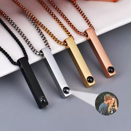 Photo Projection Cube Column Pendant Necklace