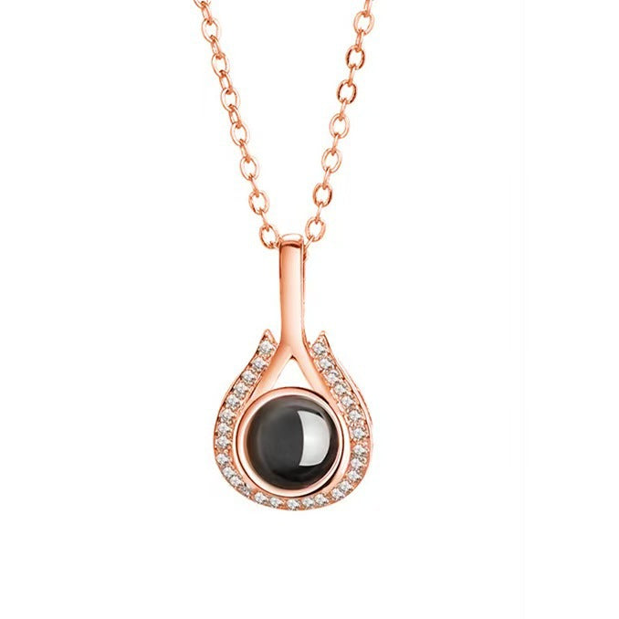 Photo projection heart-shaped teardrop necklace