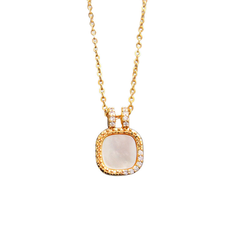 Niche fashionable exquisite square shell zircon women's necklace