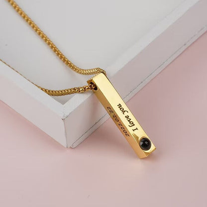 Photo Projection Cube Column Pendant Necklace
