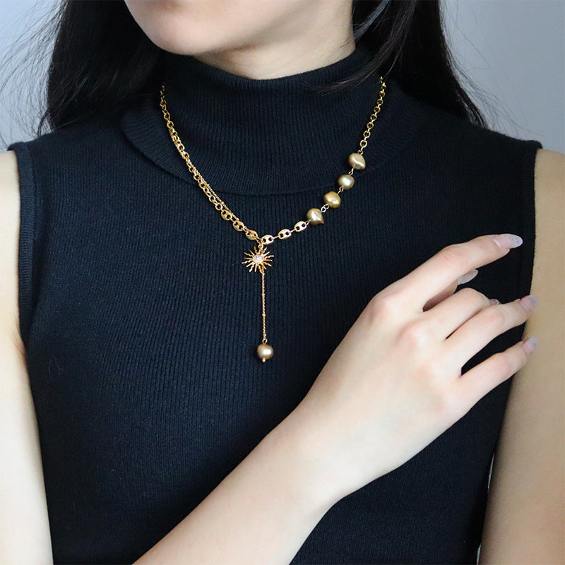 Ladies Vintage Personalized Sun Freshwater Pearl Necklace