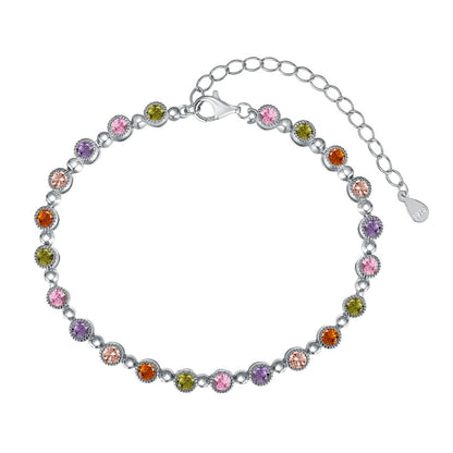 Pulsera de tenis con cadena de cuentas redondas de circonitas de colores de alta calidad