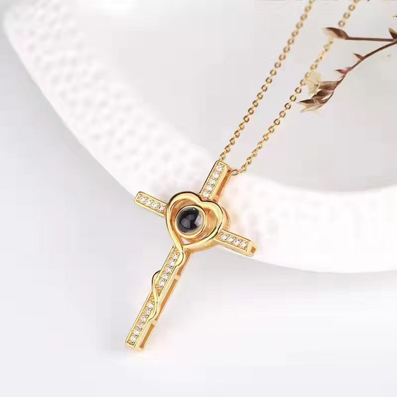 Photo Projection Heart Cross Necklace