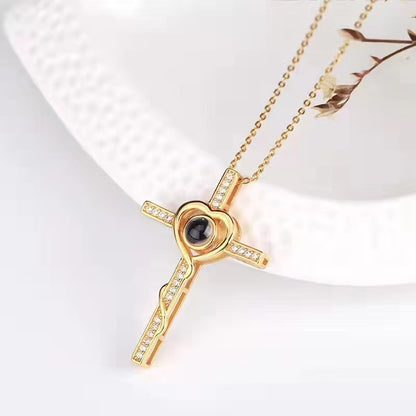 Photo Projection Heart Cross Necklace