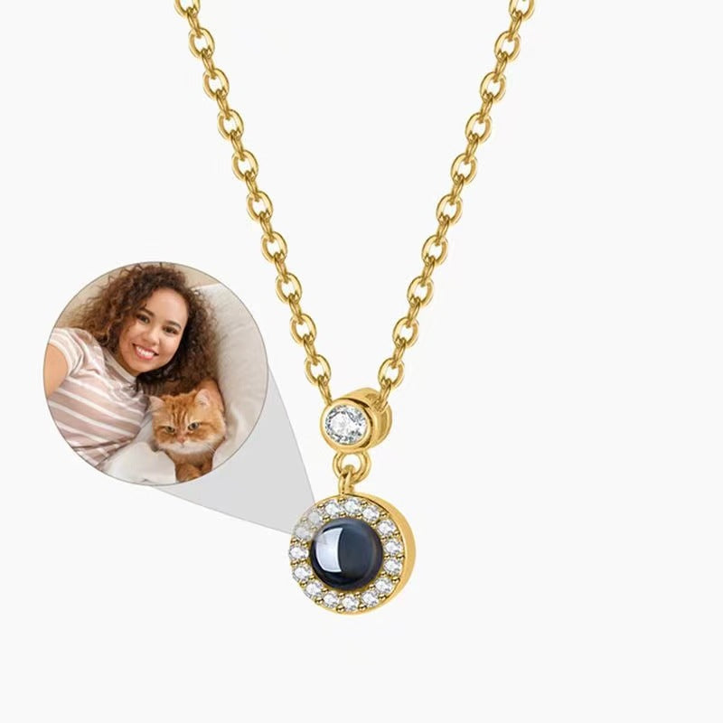 Photo projection zircon necklace
