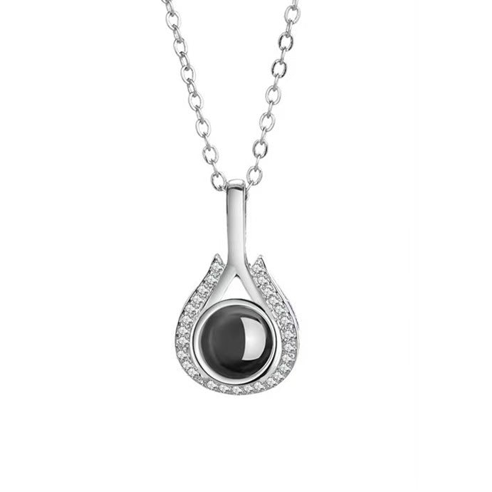 Photo projection heart-shaped teardrop necklace
