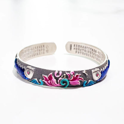 Pulsera de plata de ley con el Sutra del Corazón de la Carpa Esmaltada