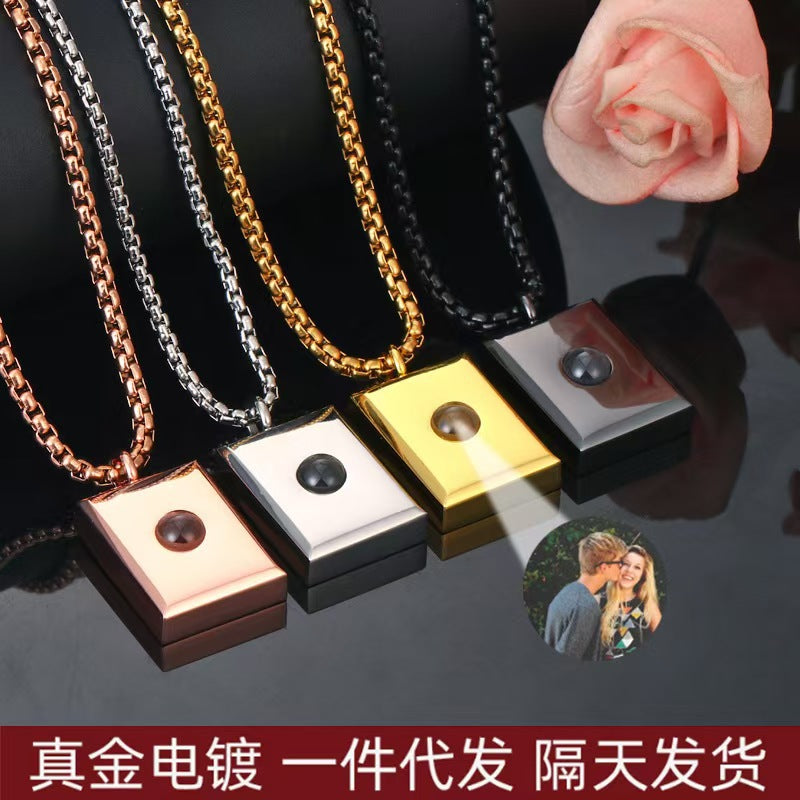 Photo projection square necklace