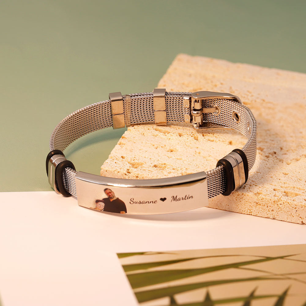 Pulsera tejida grabada para hombre 