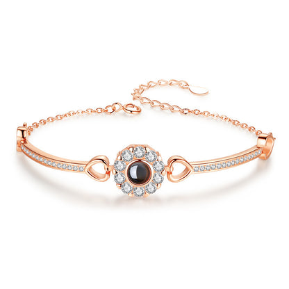 Pulsera de girasol con circonitas y proyección de fotos 