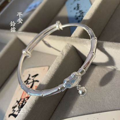 Pulsera de plata de ley con diseño de bambú chinoiserie Peace