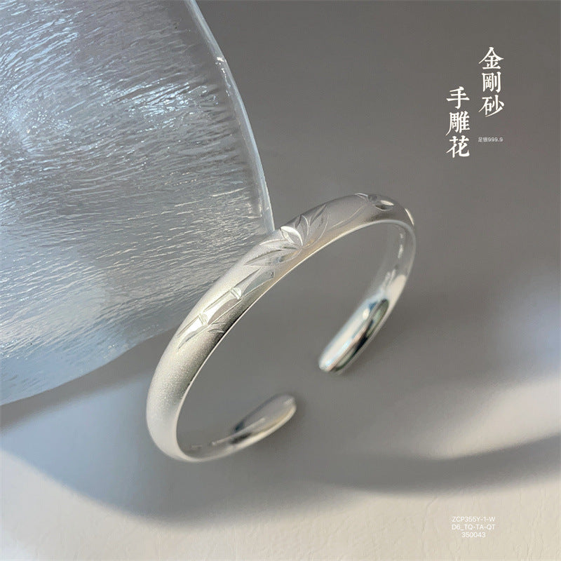 China Solid Sterling Silver Bamboo Leaf Open Bracelet