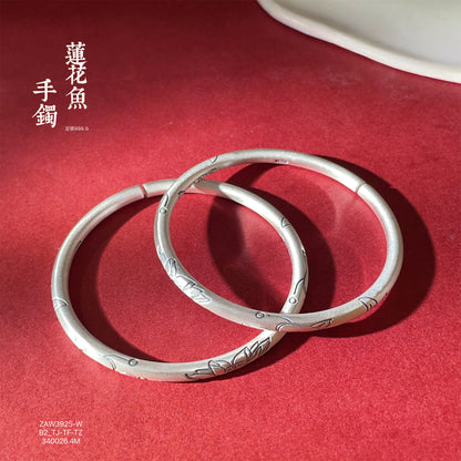 China Sterling silver round stick lotus fish open bracelet
