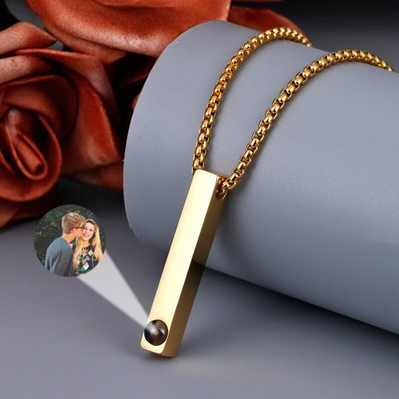 Photo Projection Cube Column Pendant Necklace
