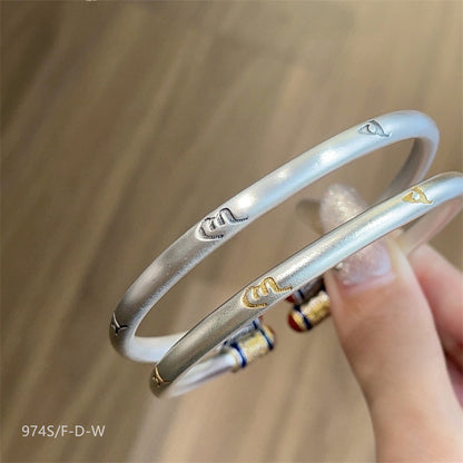 Chinese enamel pattern round stick sterling silver bracelet