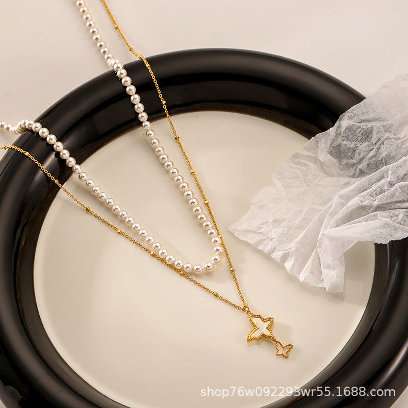 Ladies High-end Butterfly Mother-of-Pearl Stacking Necklace