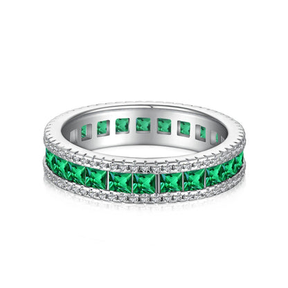 Anillo retro de esmeralda con circonita de alta gama