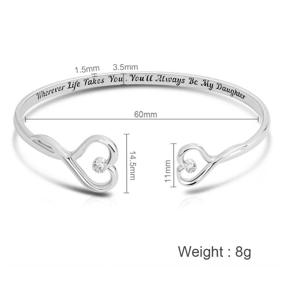Corrosion engraved heart shape bracelet