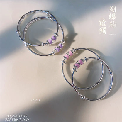 Pulsera infantil de plata de ley con lazo redondo chinoiserie