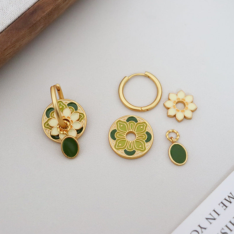 Chinese ancient style colorful flower enamel earrings