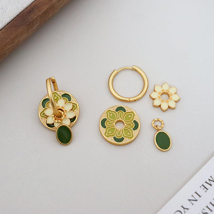 Chinese ancient style colorful flower enamel earrings