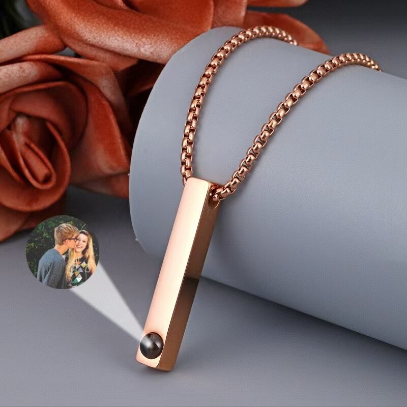 Photo Projection Cube Column Pendant Necklace