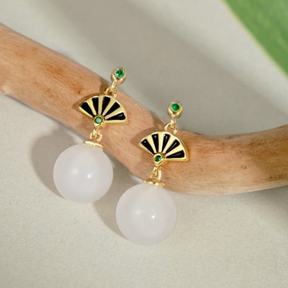 Pendientes estilo chino con nudo de abanico