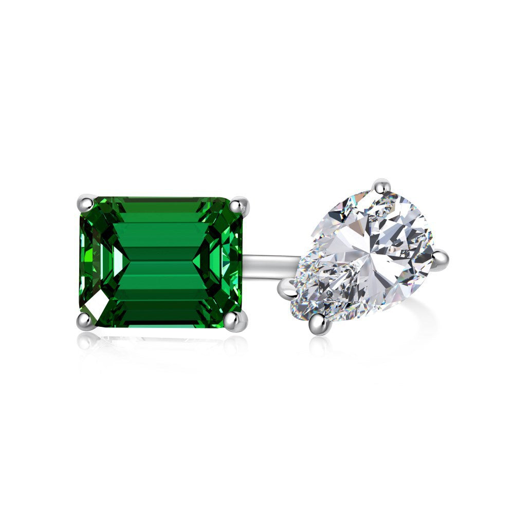 Anillo retro de esmeralda con circonita de alta gama