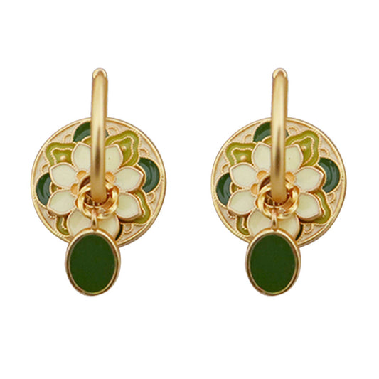 Chinese ancient style colorful flower enamel earrings