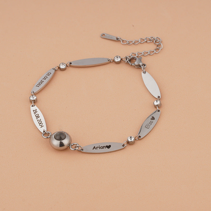 Photo projection engraving couple bracelet