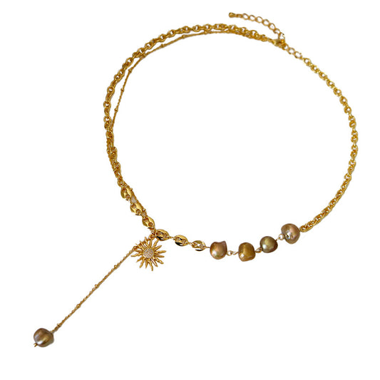 Ladies Vintage Personalized Sun Freshwater Pearl Necklace
