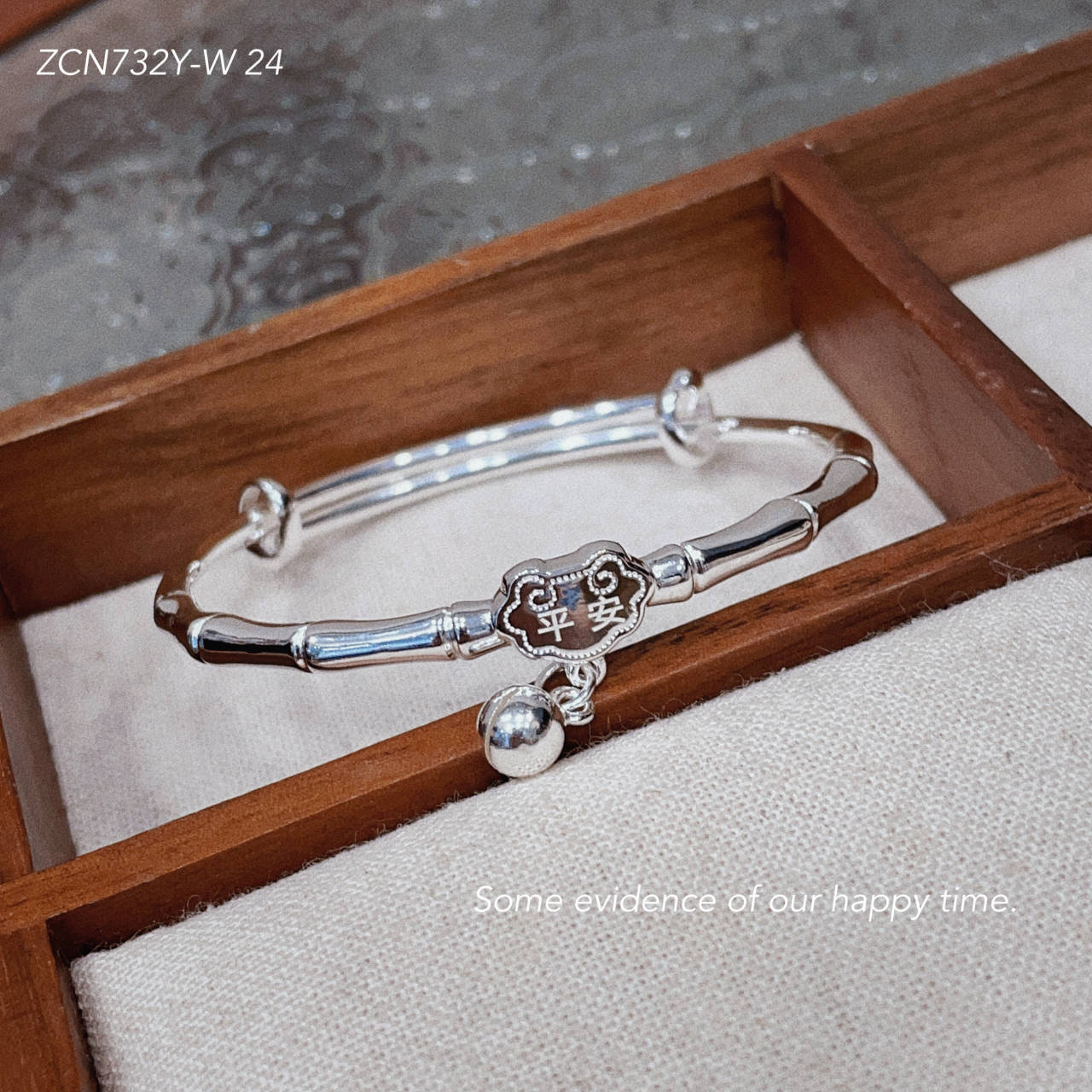Pulsera de plata de ley con diseño de bambú chinoiserie Peace