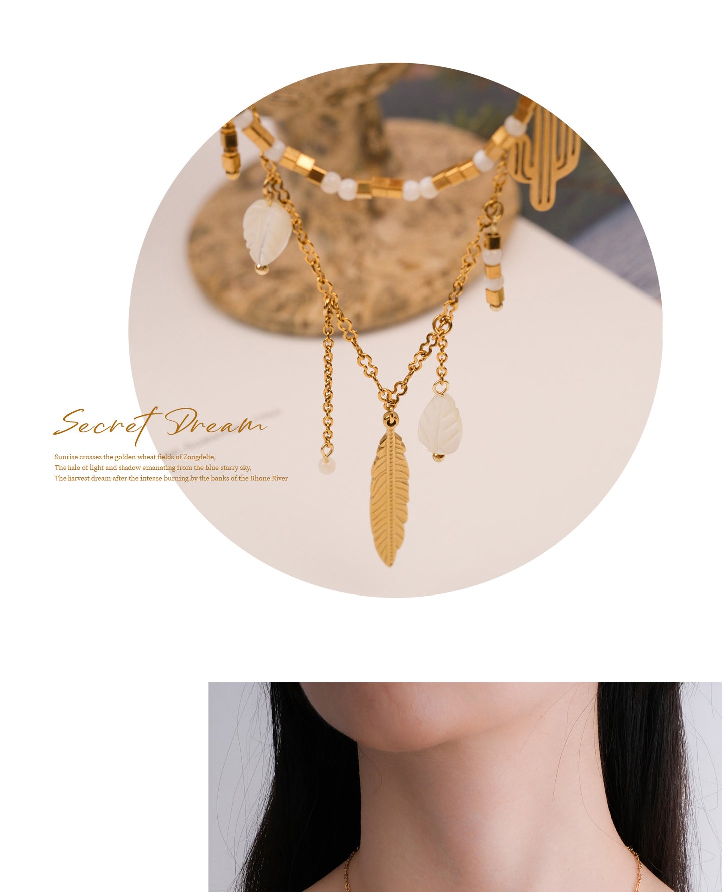 White light golden leaf necklace