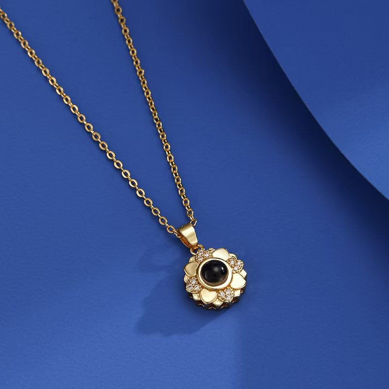 Photo projection sunflower necklace