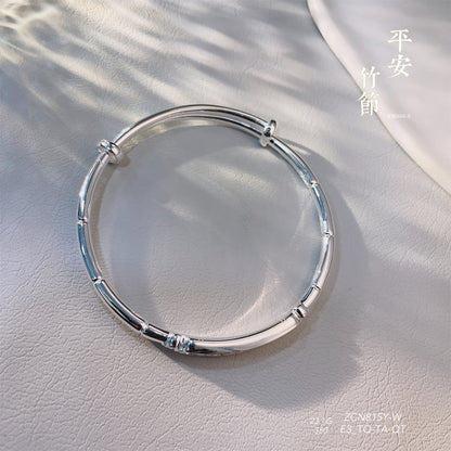 Pulsera de plata de ley con diseño de bambú brillante y elegante