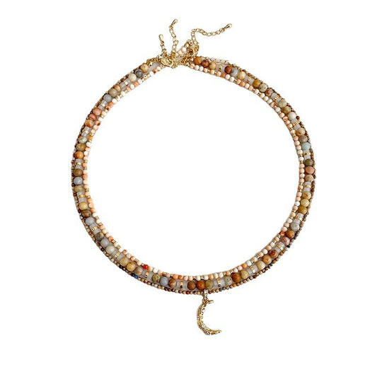 Vintage colorful multi-layered natural stone beaded necklace
