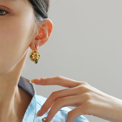 Chinese ancient style colorful flower enamel earrings