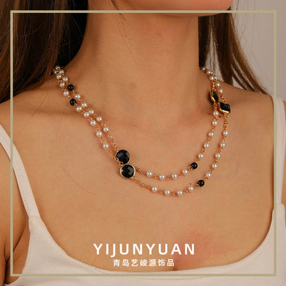 Collar apilable de perlas simple, estilo retro de alta gama