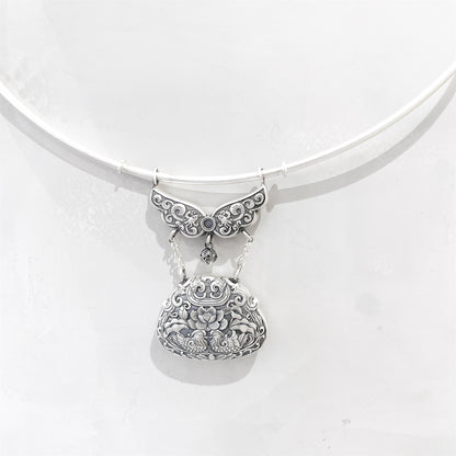 Collar con colgante de candado de loto de pato mandarín de estilo étnico