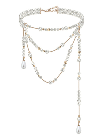Highlight round pearl long pendant chain