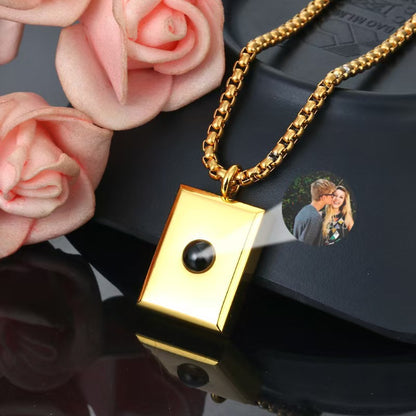 Photo projection square necklace