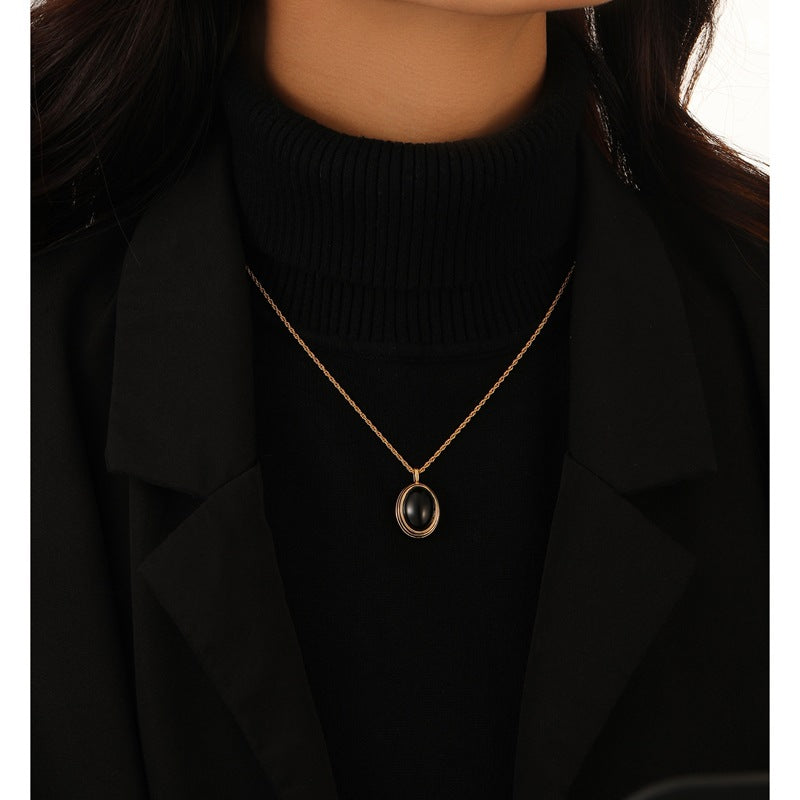 Vintage Personalized Black Natural Stone Women's Necklace